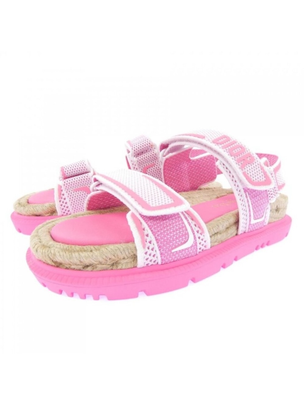 Dior Pink & Natural Platform Espadrille Sandals